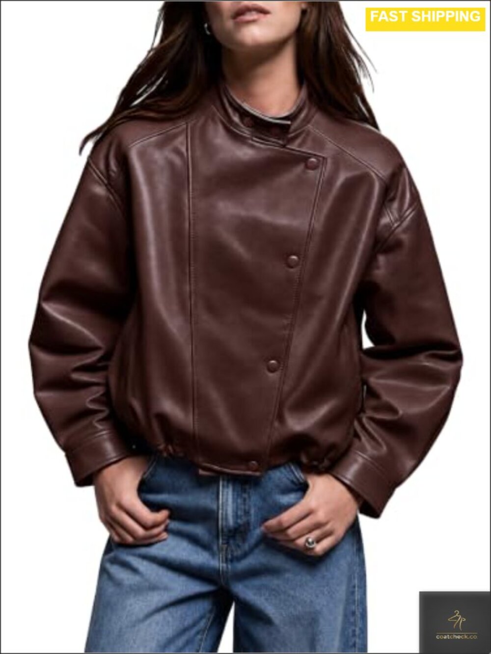 Oversized Faux Leather Motorcycle Jacket Cropped Moto Coat